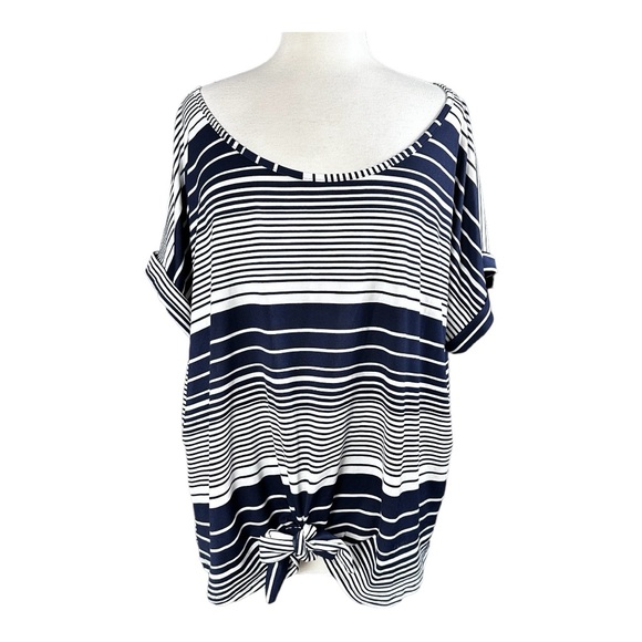 M.I.K.O. Plus Blue and White Pullover Striped Cap Sleeve Top Size 2X - Picture 1 of 13